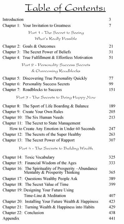 table of contents