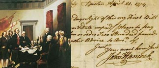 John Hancock signs the declaration of independence, USA 1776