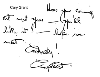 [Cary Grant Handwriting Sample]